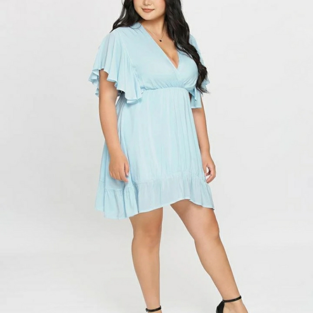 BLOOM CHIC Butterfly Sleeve Flounce Hem Mini Dress Size 2XL